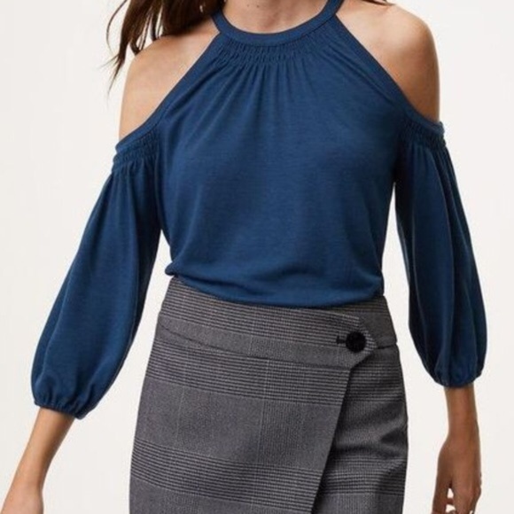 Loft Tops - NWOT LOFT BLUE  COLD SHOULDER TOP